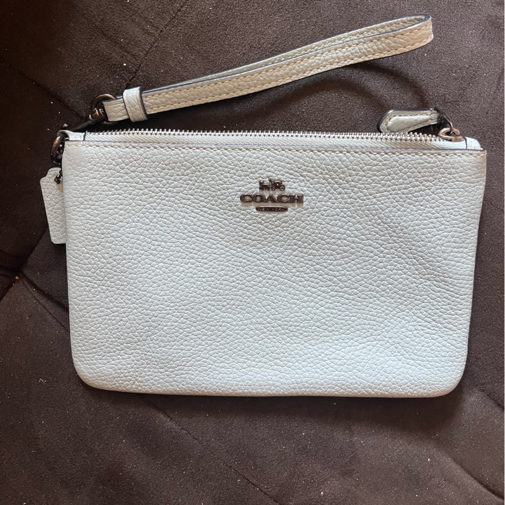 COACH white wristlet with zipper